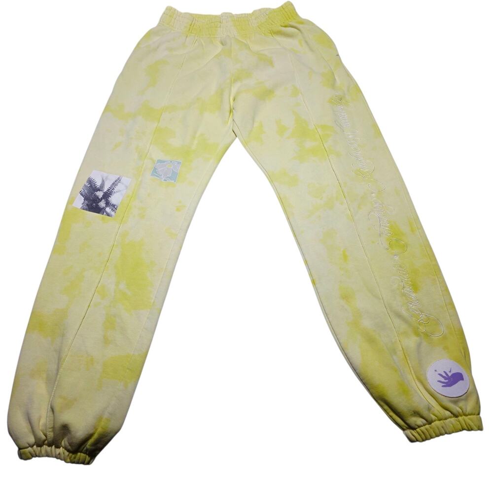 Nike Women's Sweatpants Sportswear Fleece Yellow Tie Dye Size Small Oversized